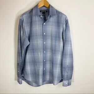 Michael Kors Plaid Checked Blue Shirt Sz Medium